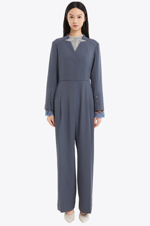 MURRAL(ミューラル)｜Slit sleeve lace ジャンプスーツ/ブルー の通販