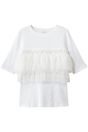MANOF(マノフ)｜TULLE FRILL CUT TOPSトップス/WHITE の通販｜ELLESHOP 