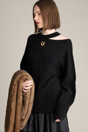 【雑誌掲載人気】BRILL ブリル★カシミアファープルオーバー　黒 BRILL(ブリル)｜カシミミネックポイントプルオーバーニット/ブラック