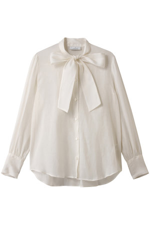 j.(ジェイドット)｜綿シルクオーガンジーボウタイブラウス/ホワイト の