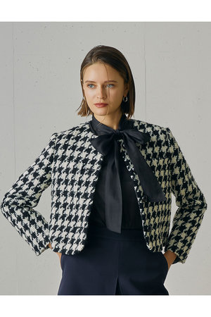 【美品】theory セオリー　千鳥柄ノーカラージャケット　チドリ j.(ジェイドット)｜千鳥ツイード ノーカラージャケット/チドリ の通販