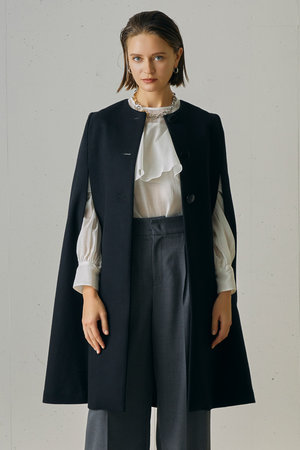 j.(ジェイドット)｜メルトンウールケープコート/ブラック の通販