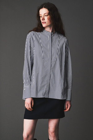 極美品✨セオリーリュクス　KIYORAシャツ　イタリア生地ストライプ　比翼38 AUBRIOT(オブリオ)｜ファインブロード ストライプシャツ/ブルー の通販