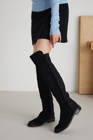 未使用級！希少STACCATOスタッカート ニーハイブーツ　ヌバック　スエード STACCATO(スタッカート)｜エラスティックコンビニーハイラテ/Dブラック