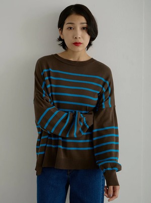 lelill(レリル)｜【日本製】2WAYワイドボーダーカーデ/ブラウン の通販