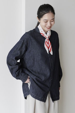 lelill(レリル)｜バックオープン ワークオーバーシャツ/インディゴ の