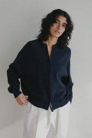HER. ブルゾン HER.(ハー)｜ニットジップアップブルゾン/ネイビー の通販｜ELLESHOP