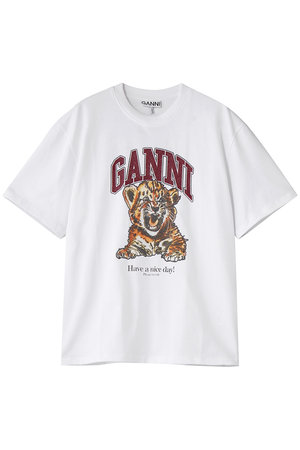 GANNI(ガニー)｜Heavy Cotton Jersey Beaded Baby Tiger プリント T
