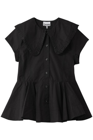 GANNI フリル襟 コットンブレンドシャツ　ブラック36 GANNI(ガニー)｜Stretch Cotton ピーターパン カラー シャツ/ブラック