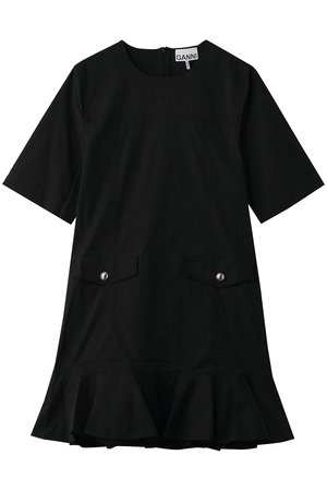 GANNI(ガニー)｜Stretch Cotton フリル ミニ ドレス/ブラック の通販