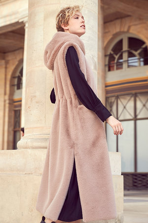 Lemonplet(レモンプレット)｜FAUX FUR LAON HOODED MAXI VEST/BEIGE の