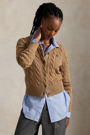 ポロラルフローレン ケーブルニット カーディガン　ノーカラー　カシミヤ キャメル RALPH LAUREN(ラルフ ローレン)｜【POLO RALPH LAUREN】ケーブルニット