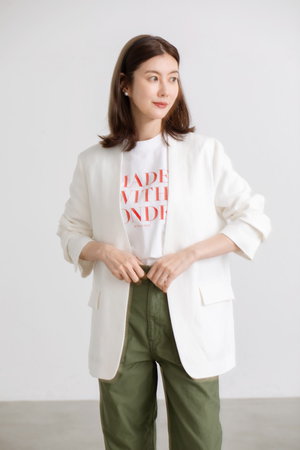 MY WEAKNESS(マイ ウィークネス)｜Sigrid Collarless Jacket/ホワイト