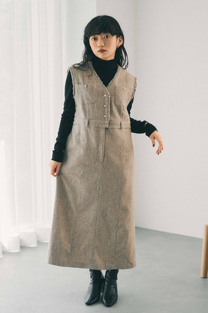 STRATA(エストラータ)｜ウールツイードジャンパースカート/ベージュ の