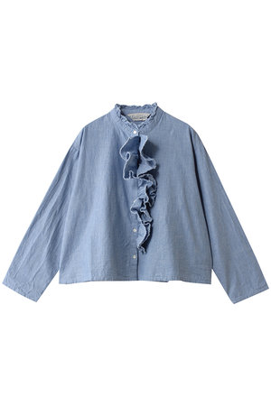 MidiUmi(ミディウミ)｜dungarees ruffle shirt シャツ/blue の通販