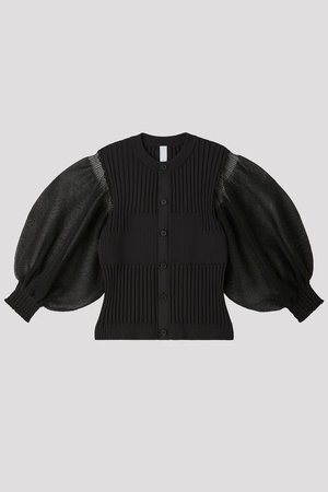 CFCL(シーエフシーエル)｜FLUTED LUCENT PUFF SLEEVE CARDIGAN/BLACK
